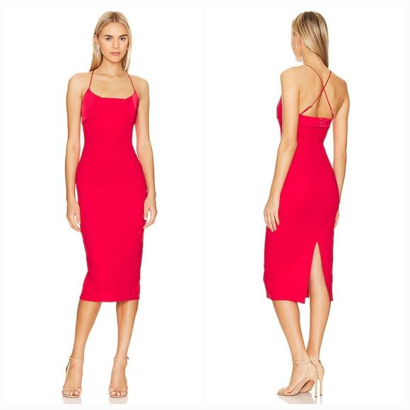 Lovers and Friends Starling Midi Dress in Deep Red Large - Picture 1 of 13
